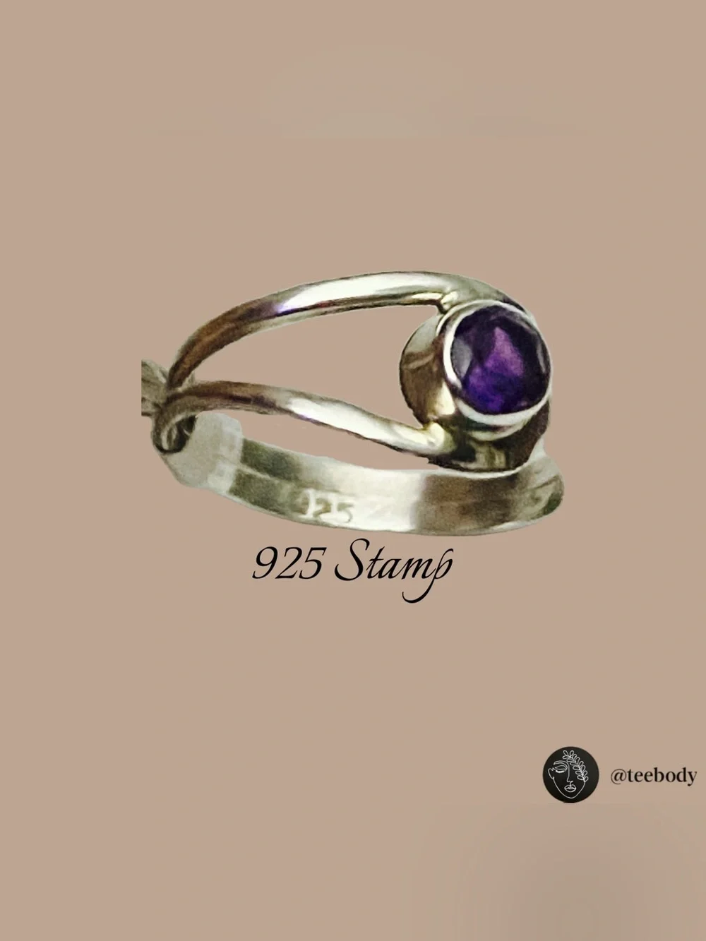 VTG 925 Sterling Silver Amethyst Bypass /Split Shank Ring Size 7.5 NWT 1.74g